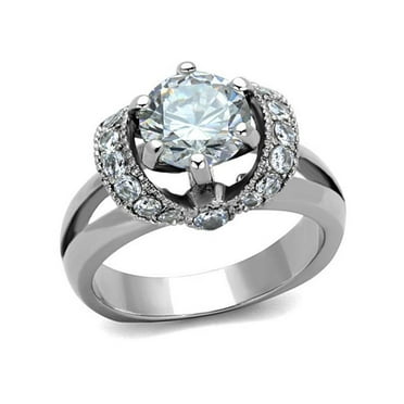 Women's 2.22 Ct Round Cut Zirconia Stainless Steel Engagement Ring Size 5-10 Women's 2.22 Ct Round Cut Zirconia Stainless Steel Engagement Ring Size 5-10